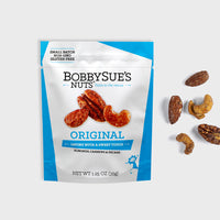 Thumbnail for BobbySue’s Nuts Original mix, featuring almonds, cashews, and pecans with a savory-sweet coating. Non-GMO, and gluten-free.