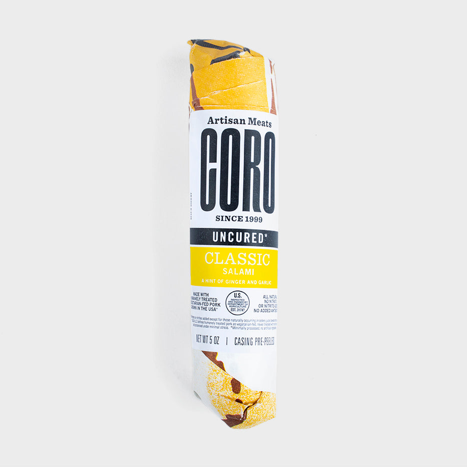 CORO Classic Salami, uncured artisan meat with hints of ginger and garlic