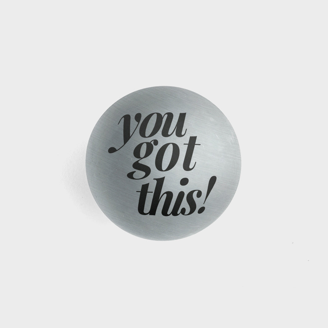 Uplifting 'You got this!' stress ball in silver, a thoughtful addition to corporate wellness or employee gift boxes