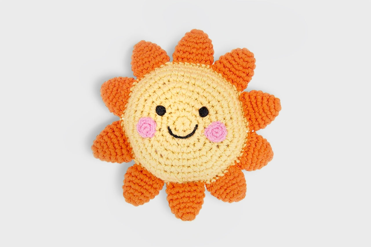 Hand-knit soft sunshine rattle